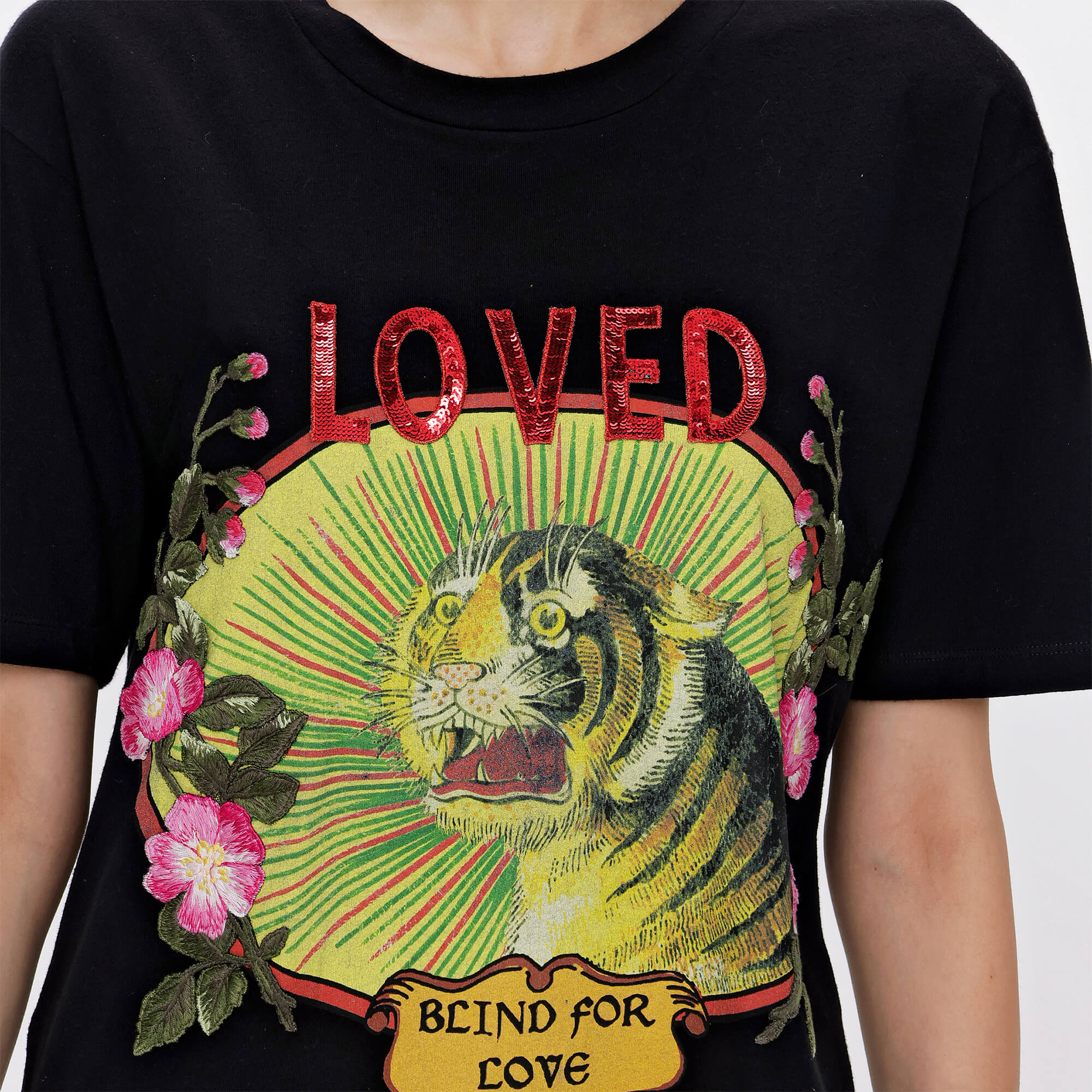 Gucci - Black Tiger Sequin Cotton Tshirt